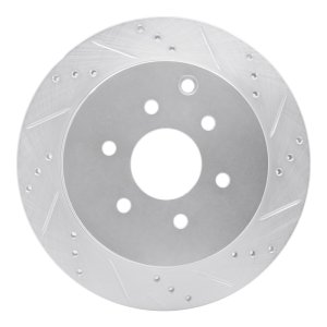 Nissan Pathfinder Brake Rotor (1) - Rear Right - R1 Concepts - Drilled & Slotted - Silver - `05-`12
